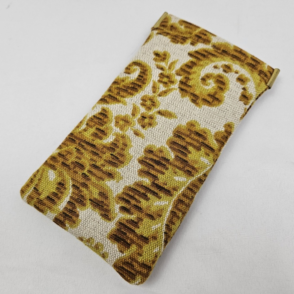 Vtg Optical Fashion by Rosanne Eyeglasses Case Gold Tapestry Kiss Lock MCM Boho